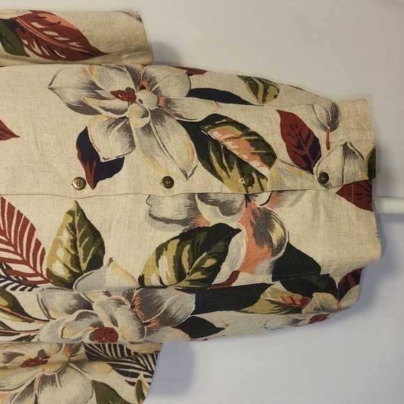 City Clothing Co Women Size L Linen Tropical Print Short Sleeve Button Down Top - Picture 4 of 13